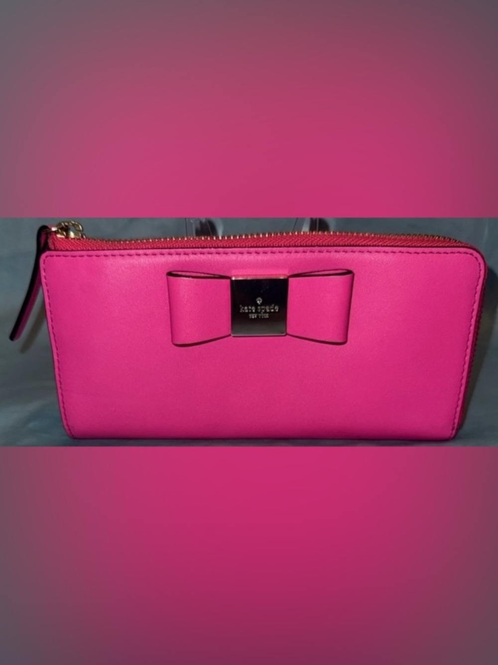 kate spade Bright Pink Bow L Zip Wallet